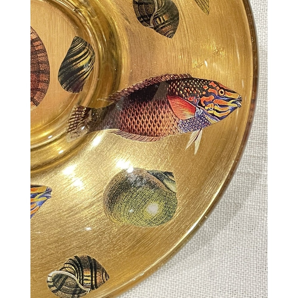 Scott Potter Fish And Shells In Gold And Green Small Bowl 5in Across SIGNED - Picture 7 of 16